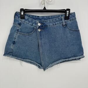 SHEIN Womens Denim‎ Shorts Size 30 Blue Asymmetrical High Rise Raw Hem